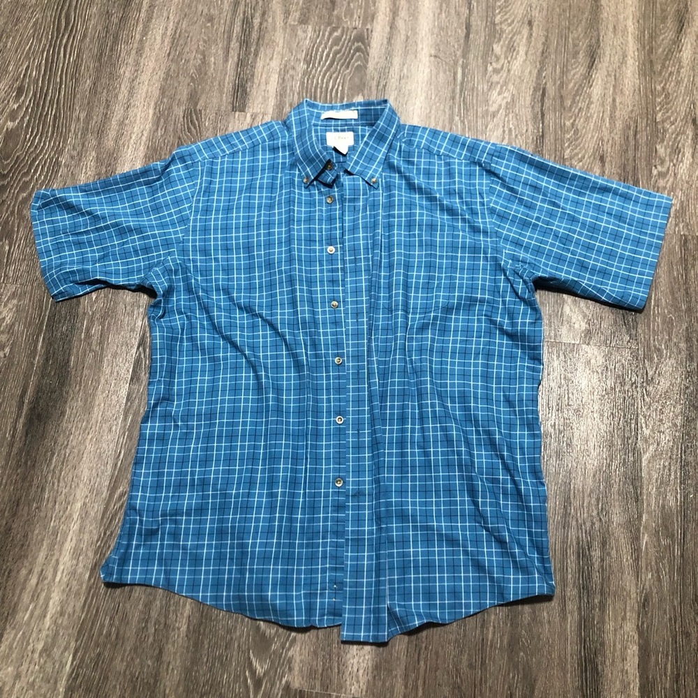 L.L. Bean Wrinkle Free Traditional Fit Short Sleeve Button Down Shirt Blue Plaid